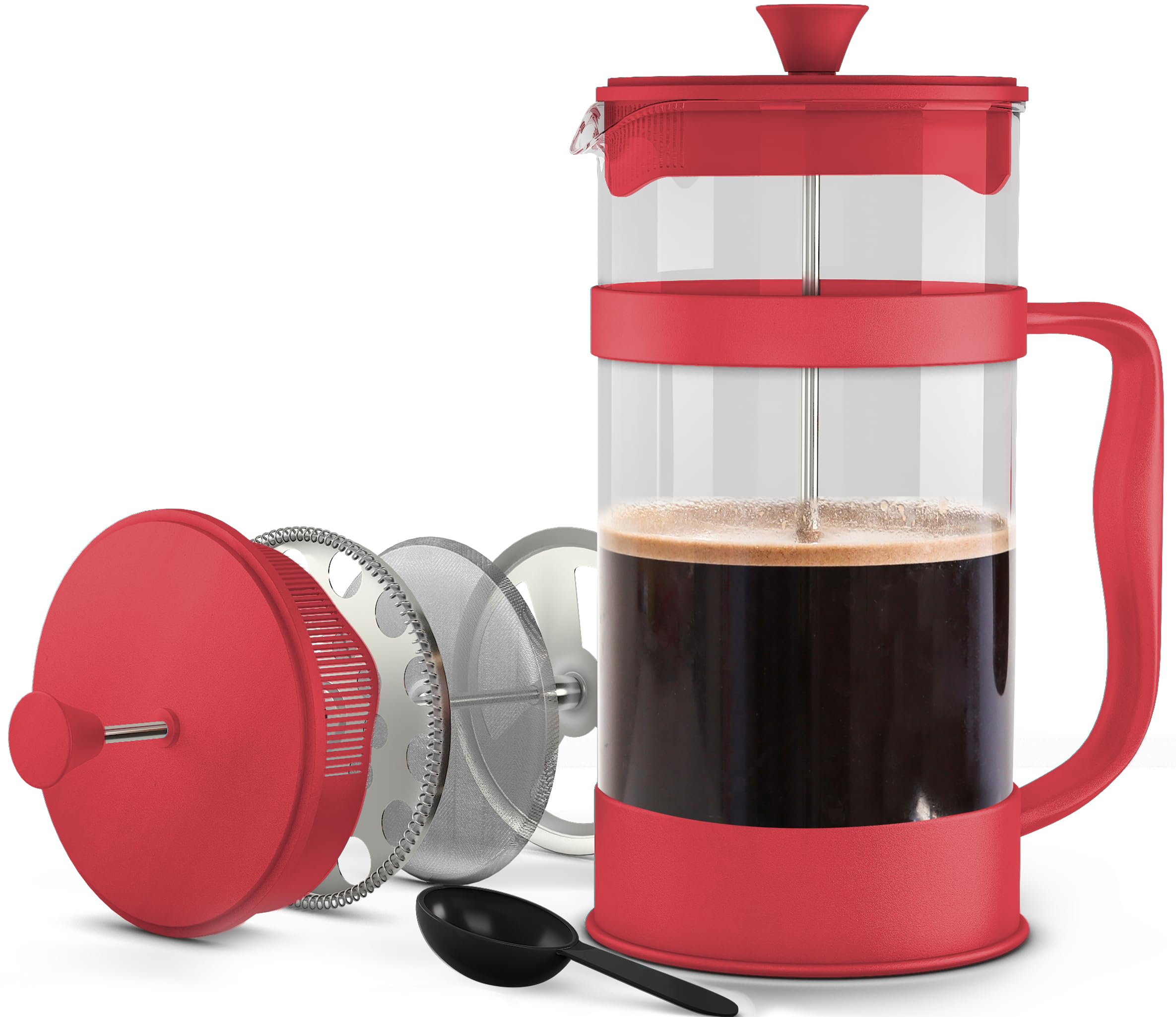 Utopia Kitchen 34oz 1L French Press Coffee & Tea Maker - Stainless Steel Travel Coffee Press with Heat Resistant Borosilicate Glass - Perfect for Camping, Office, Home Use & Gifts (Red, Single Pack)