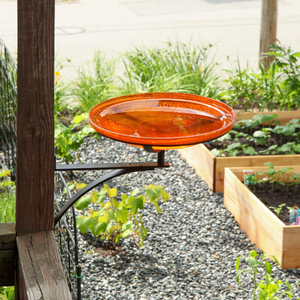 Handmade Mandarin Crackle Glass Birdbath Bowl - Outdoor Garden Decoration for Birds & Wildlife - Perfect for Patio, Yard & Backyard Bird Watching