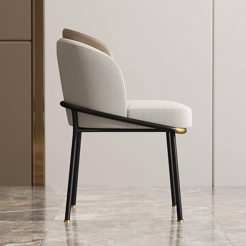 Modern Faux Leather Back Vanity Stool with White Cotton Seat & Metal Legs - Elegant Makeup Chair for Bedroom, Dressing Room & Beauty Salon