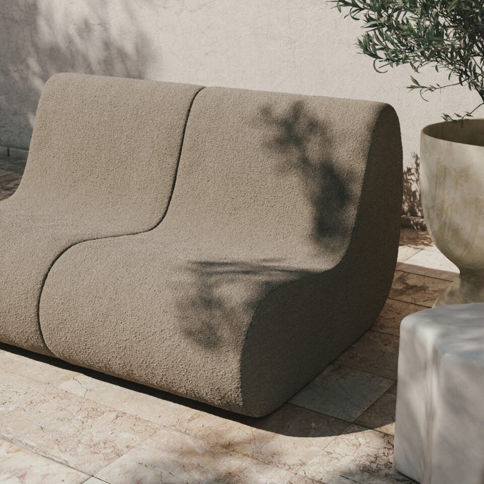 FERM LIVING Rouli Centre Module - Pure Bouclé/Sand Modular Sofa | Modern Scandinavian Living Room Furniture | Perfect for Small Spaces & Cozy Home Decor