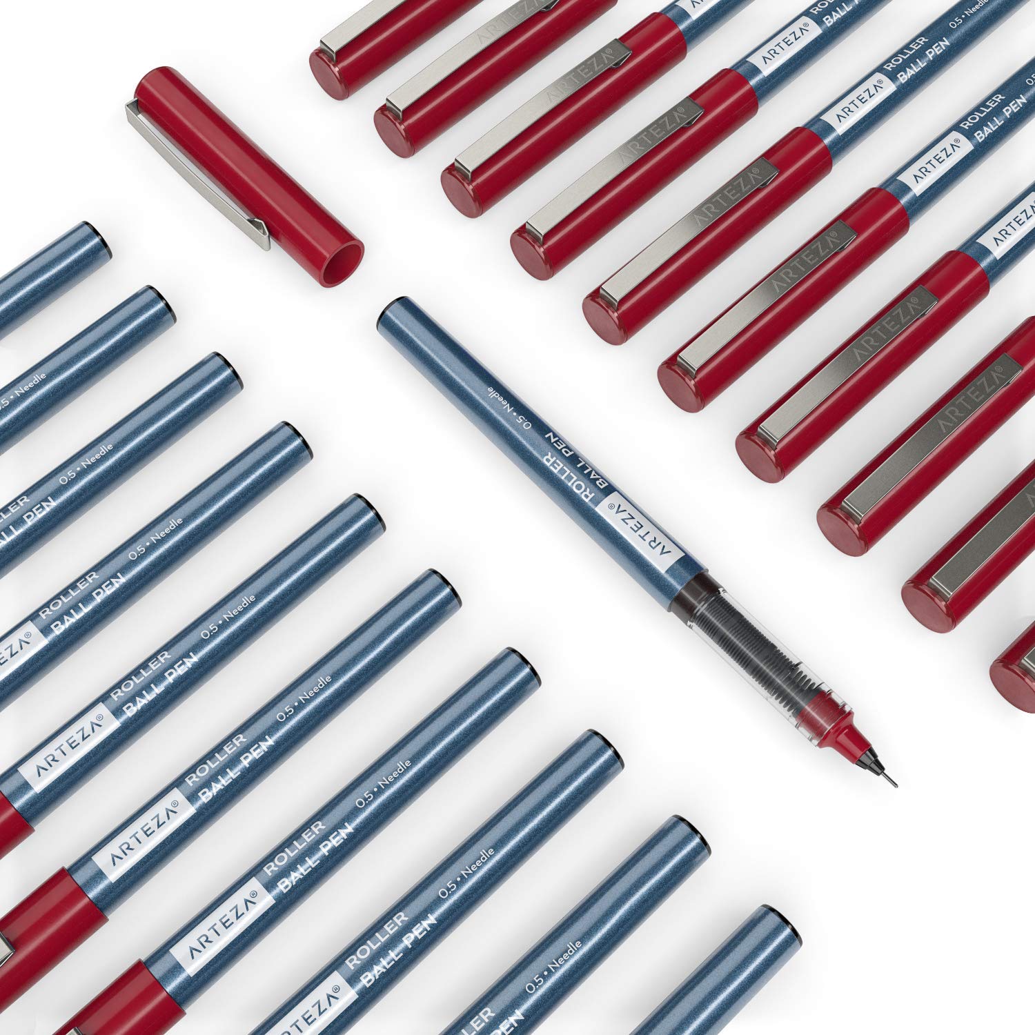 ARTEZA Fine Point Rollerball Pens - Set of 20 Red Liquid Ink Pens with 0.5mm Extra Fine Needle Tip for Precise Lines - Perfect for Journaling, Sketching & Note Taking