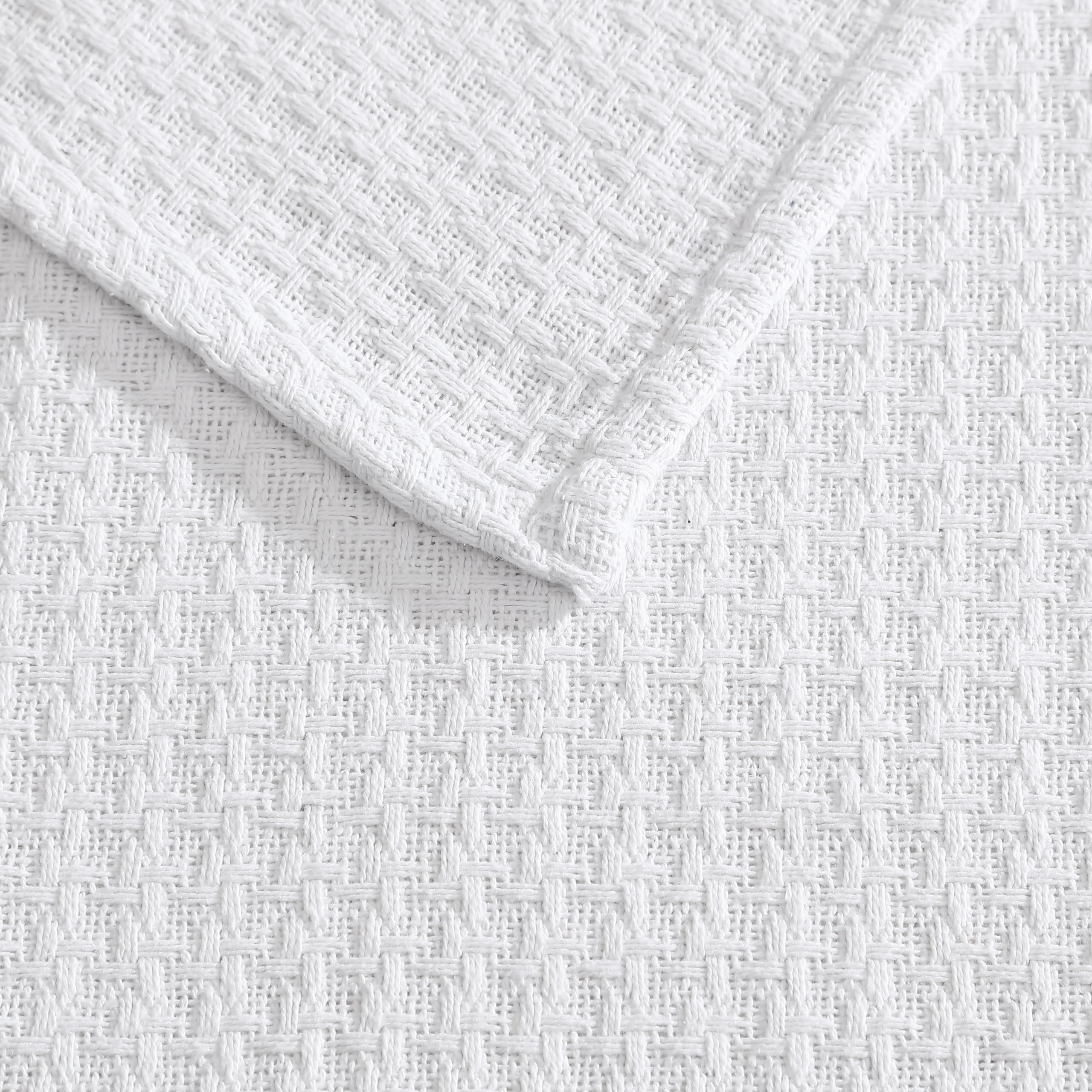 Beatrice Home Fashions 100% Cotton Waffle Weave Blanket - King Size White | Lightweight & Breathable All-Natural Bedding | Perfect for Hotels, Guest Rooms & Cozy Home Decor