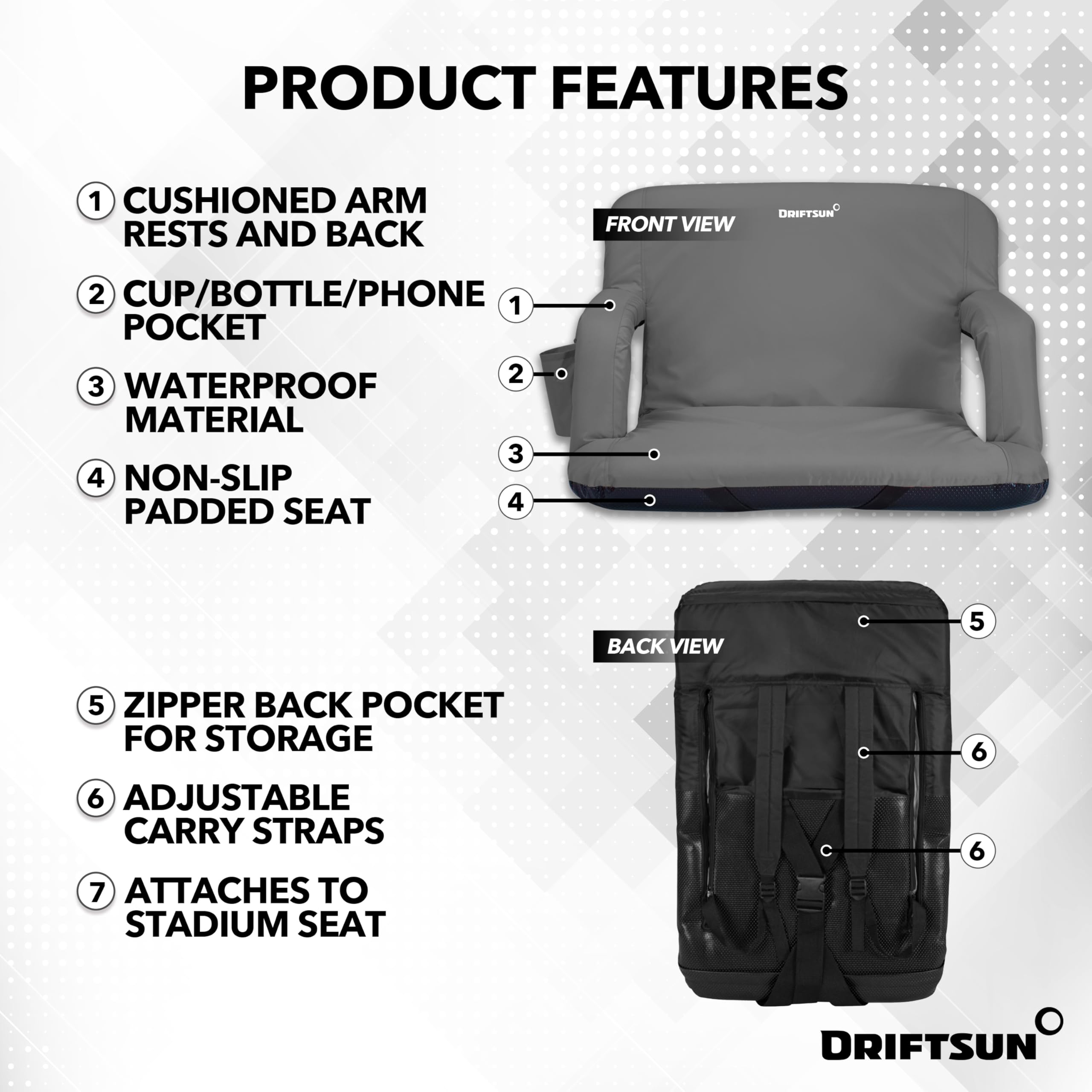 Driftsun 2 Pack Extra Wide Stadium Seats with Back Support - Foldable Bleacher Chairs for Outdoor Sports, Concerts & Camping - Waterproof Portable Stadium Chair for Football, Baseball & Picnics