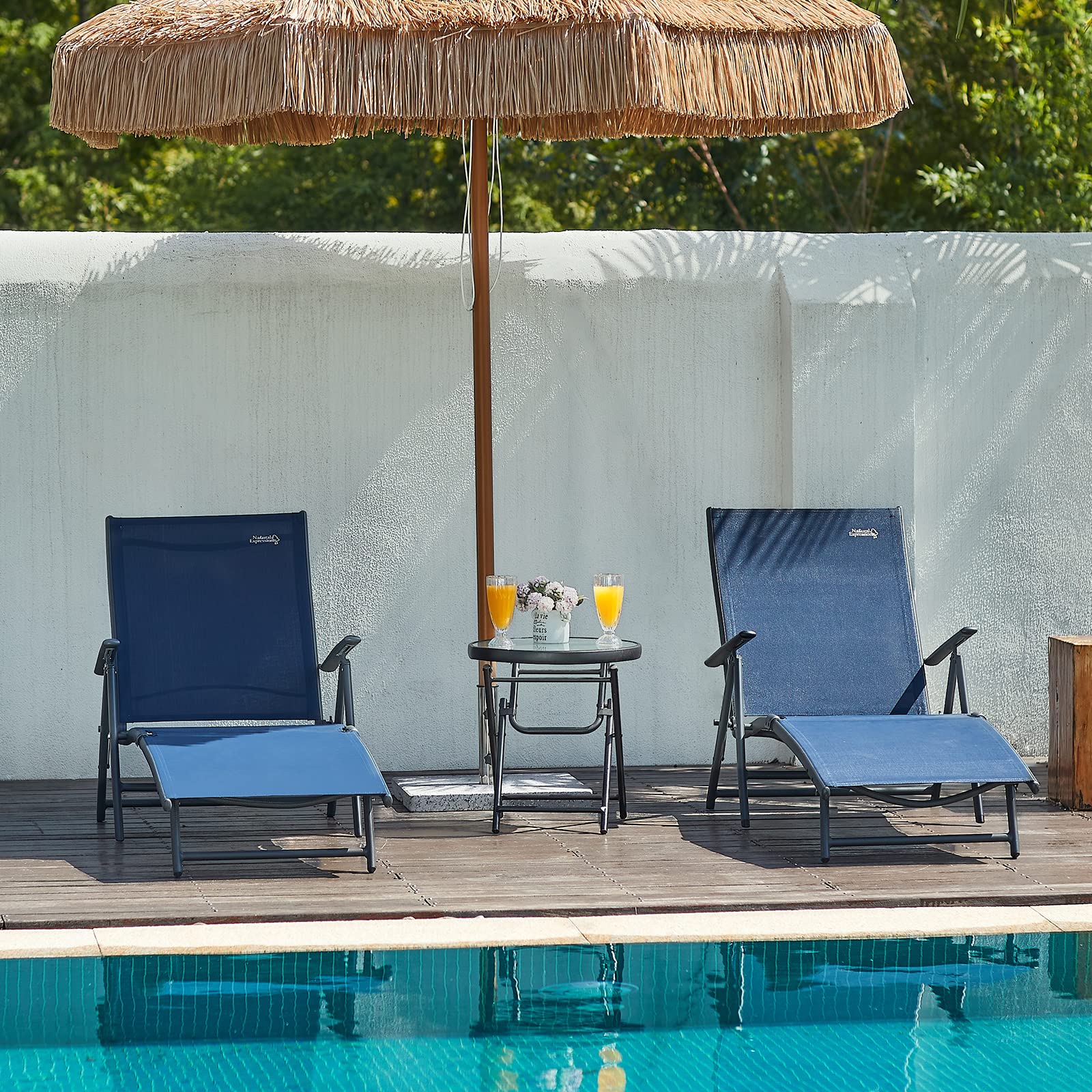 Natural Expressions Outdoor Chaise Lounge Chair - Adjustable Aluminum Patio Lounger for Pool, Beach & Backyard - 300 lb Capacity Folding Recliner - Perfect for Sunbathing, Relaxing by the Pool & Outdoor Lounging