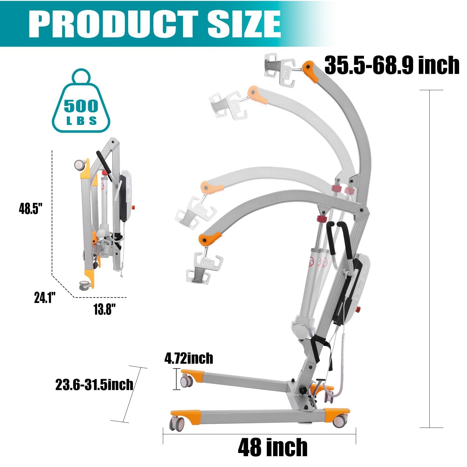 Premium 500lbs Electric Patient Lift - Aluminum Folding Medical Hoist for Home & Travel | Safe Body Transfer Lift for Elderly & Disabled Care | Ideal for Home Healthcare, Hospitals & Mobility Assistance