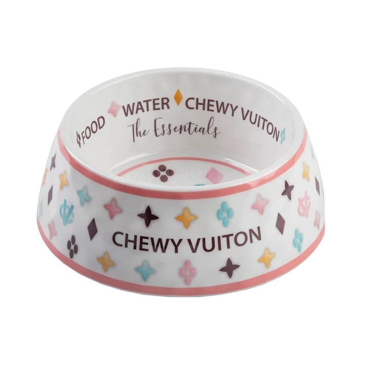 Premium White Chewy Vuiton Bowl - Durable Non-Slip Pet Food & Water Dish for Dogs & Cats - Perfect for Home, Travel & Outdoor Use