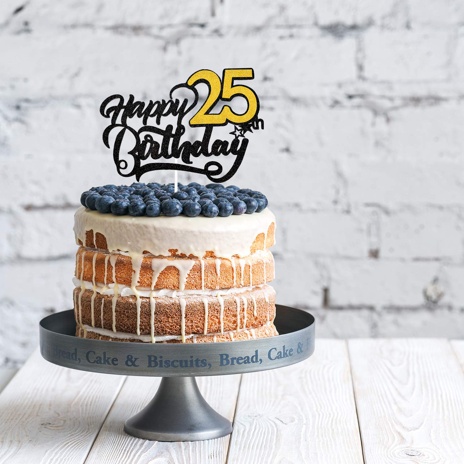 25th Birthday Cake Topper - Elegant Black Glitter Cake Decorations for Women | Perfect for 25th Birthday Parties, Milestone Celebrations & Anniversary Cakes