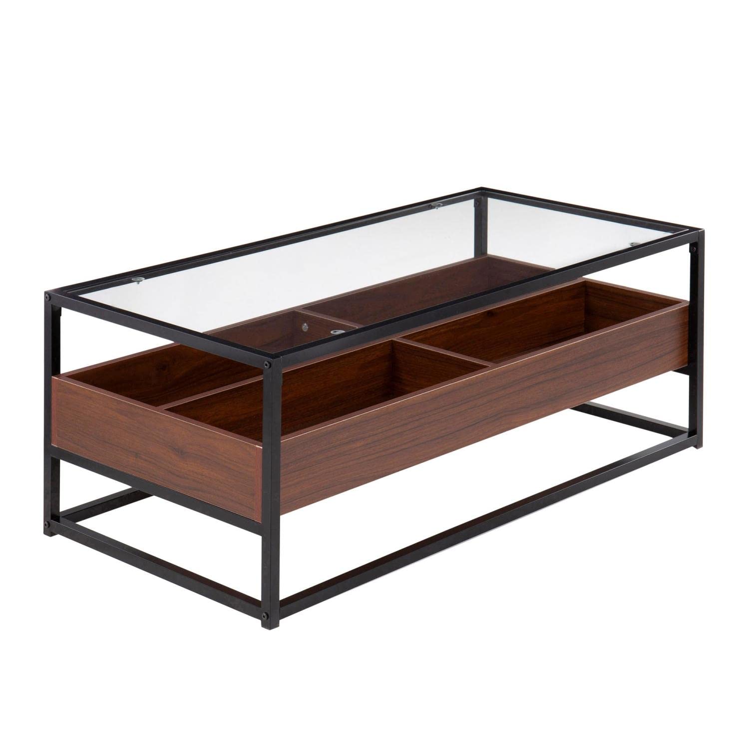 LumiSource Modern Glass Coffee Table with Storage - Wooden Living Room Center Table, Small Coffee Table for Home Decor | Perfect for Living Room, Lounge & Office Spaces