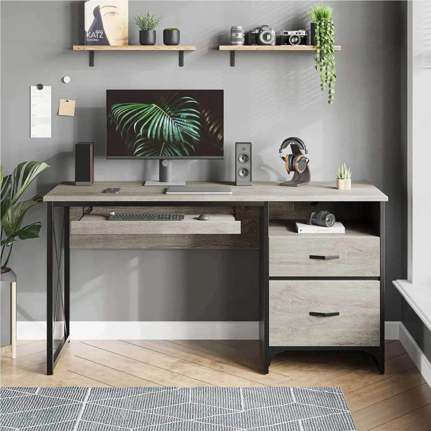 Bestier Computer Desk with Keyboard Tray & Storage Drawers - Home Office Desk for Work, Study & Gaming - Ergonomic Writing Desk for Small Spaces & Bedrooms