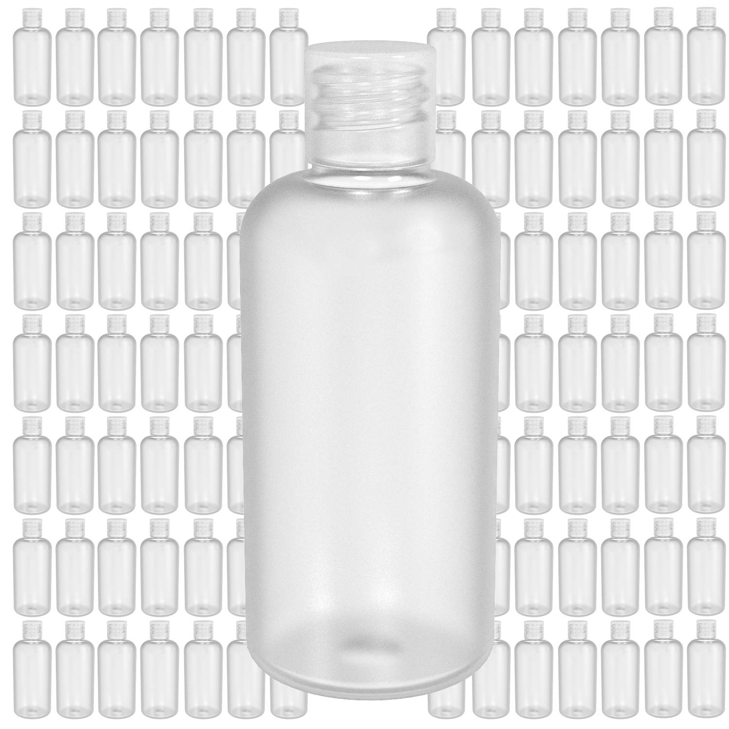 2 oz Plastic Bottles Bulk - 100 Pack Empty Travel Size Hand Sanitizer Containers | Small Clear Squeeze Bottles with Flip Top for Liquids, Gels & Lotions | Perfect for Travel, Gym, Office & Home Essentials