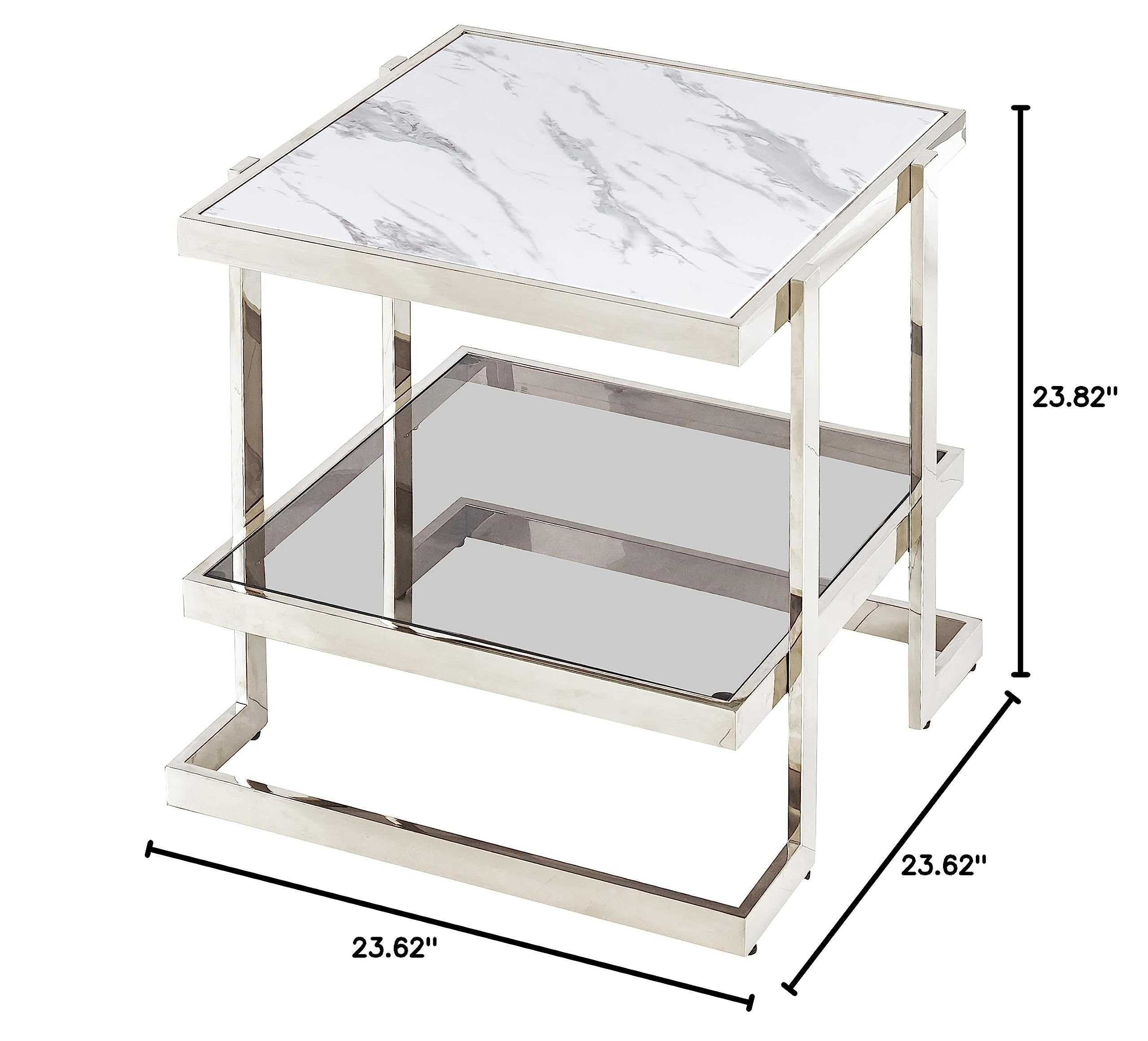 Sagebrook Home Modern Square Stainless Steel & Marble Accent Table - 23.82