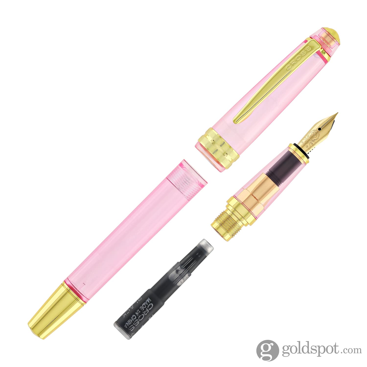 Premium Cross Bailey Light Fountain Pen - Translucent Pink Resin with Gold Trim, Extra Fine Nib - Perfect for Calligraphy, Journaling & Gift Giving