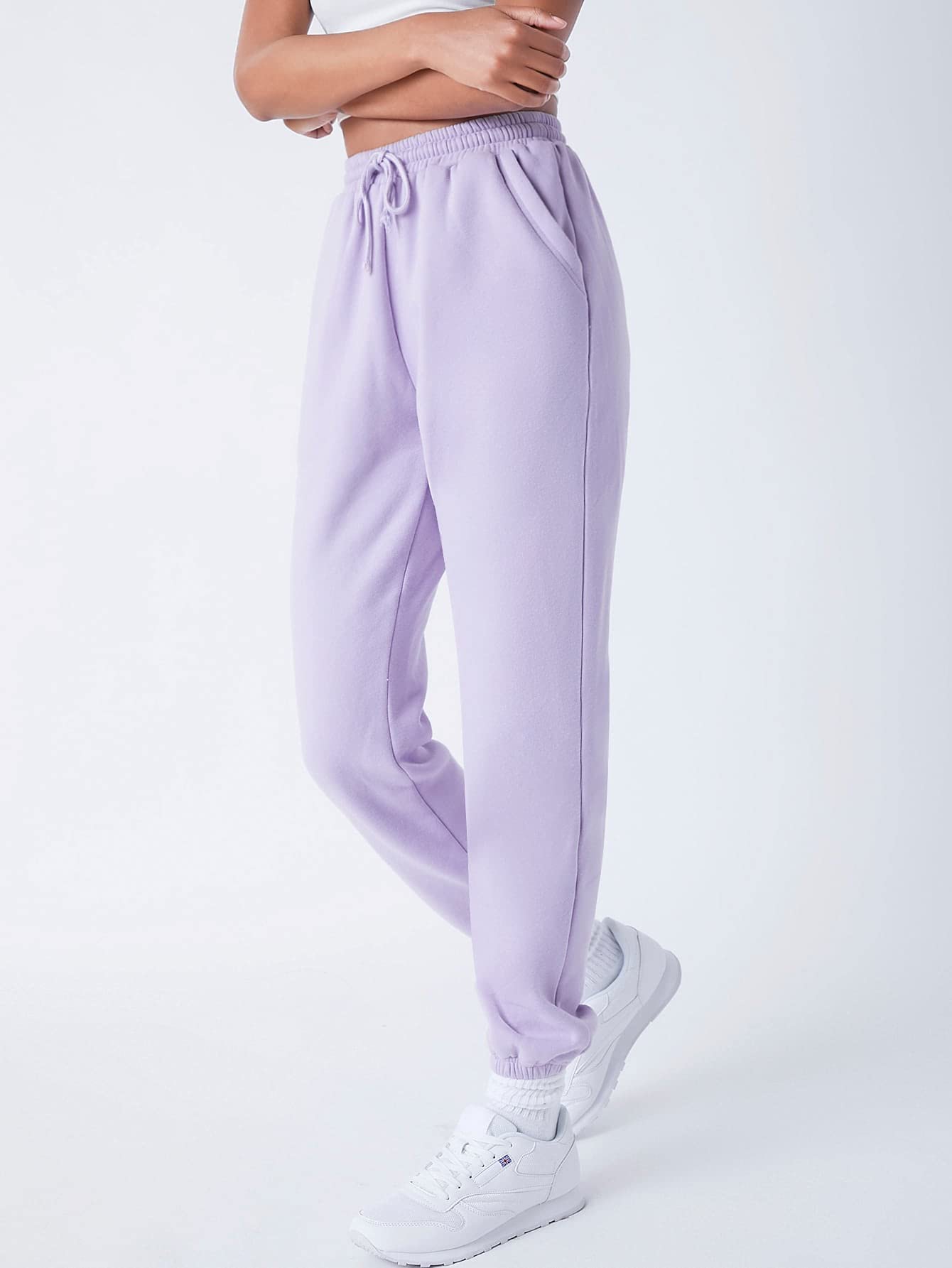 MakeMeChic Women's Casual Jogger Sweatpants with Drawstring Waist & Pockets - Comfortable Lounge Pants for Yoga, Running Errands and Home Wear