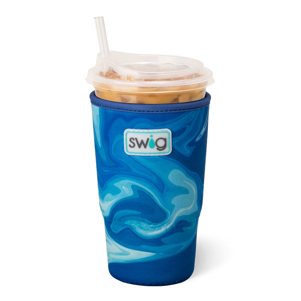 Blue Lagoon Large Iced Cup Coolie - 20oz Insulated Tumbler with Lid & Straw, Perfect for Iced Coffee, Smoothies, and Summer Drinks at Beach, Pool, or Outdoor Parties
