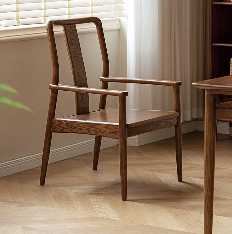 Premium Black Walnut & Ash Solid Wood Dining Armchair with Backrest - Elegant & Durable for Home, Restaurant, and Office Use
