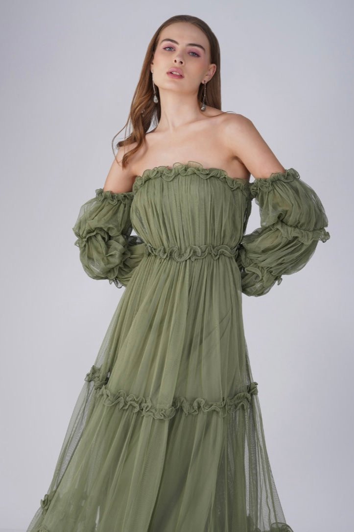Emmeline Soft Olive Maxi Dress - Flowy Long Summer Dress for Women, Beach Wedding, Vacation & Casual Wear