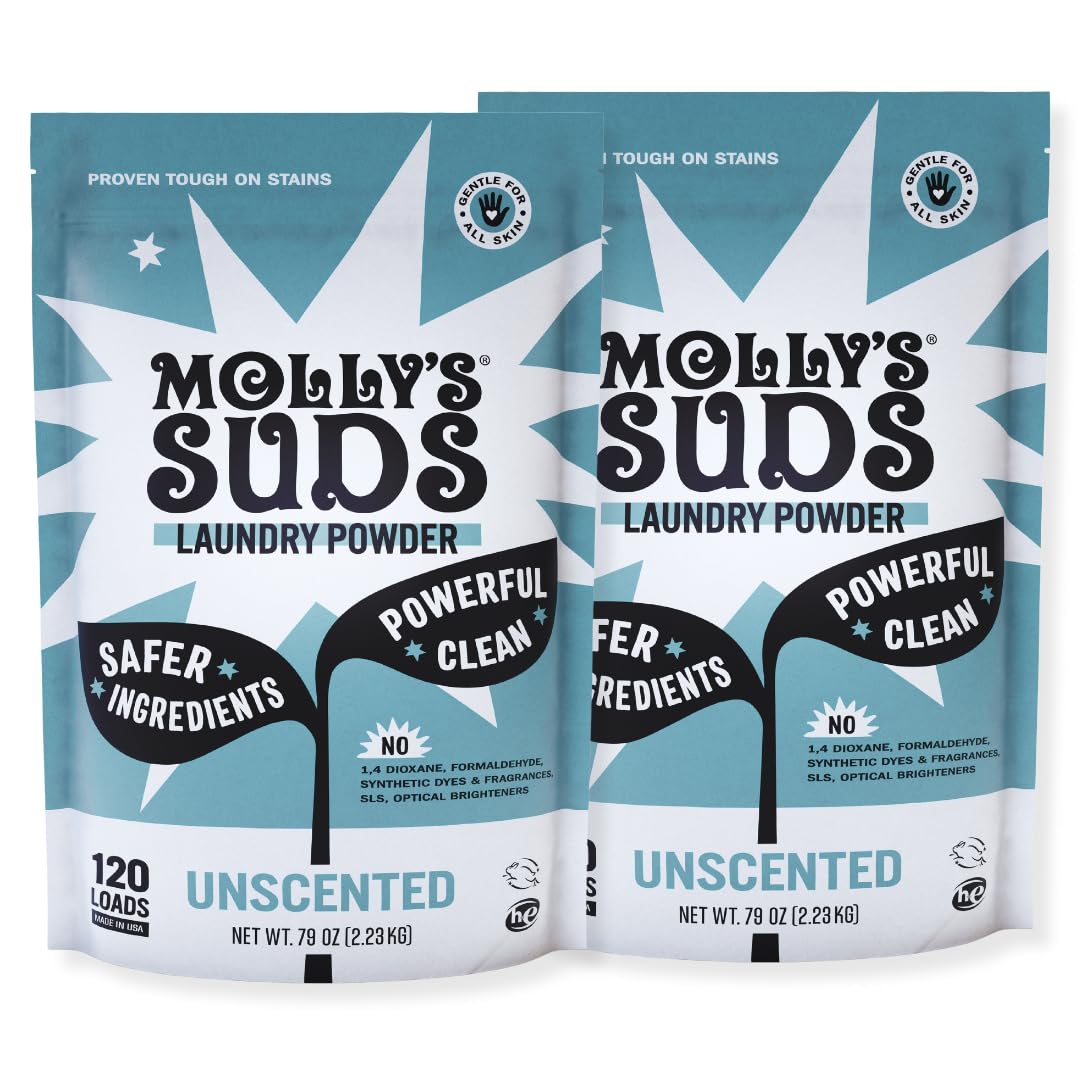 Molly's Suds Original Laundry Detergent Powder - Hypoallergenic & Eco-Friendly for Sensitive Skin | Plant-Based Stain Remover | 240 Loads Unscented | Perfect for Baby Clothes, Allergies & Sustainable Living