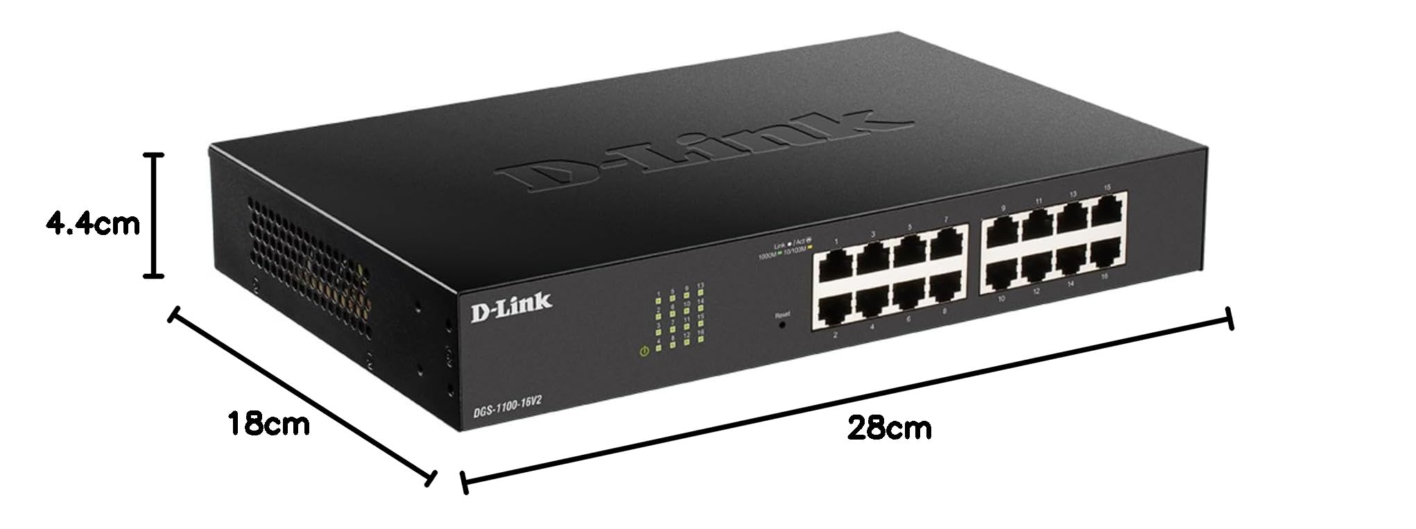 D-Link 16-Port Gigabit Smart Managed Switch | 16 GbE Ports | Layer 2 VLAN | Web Management | Desktop/Rack Mount | Fanless Design | NDAA Compliant | Lifetime Warranty (DGS-1100-16V2) | Ideal for Small Business Networks & Home Offices