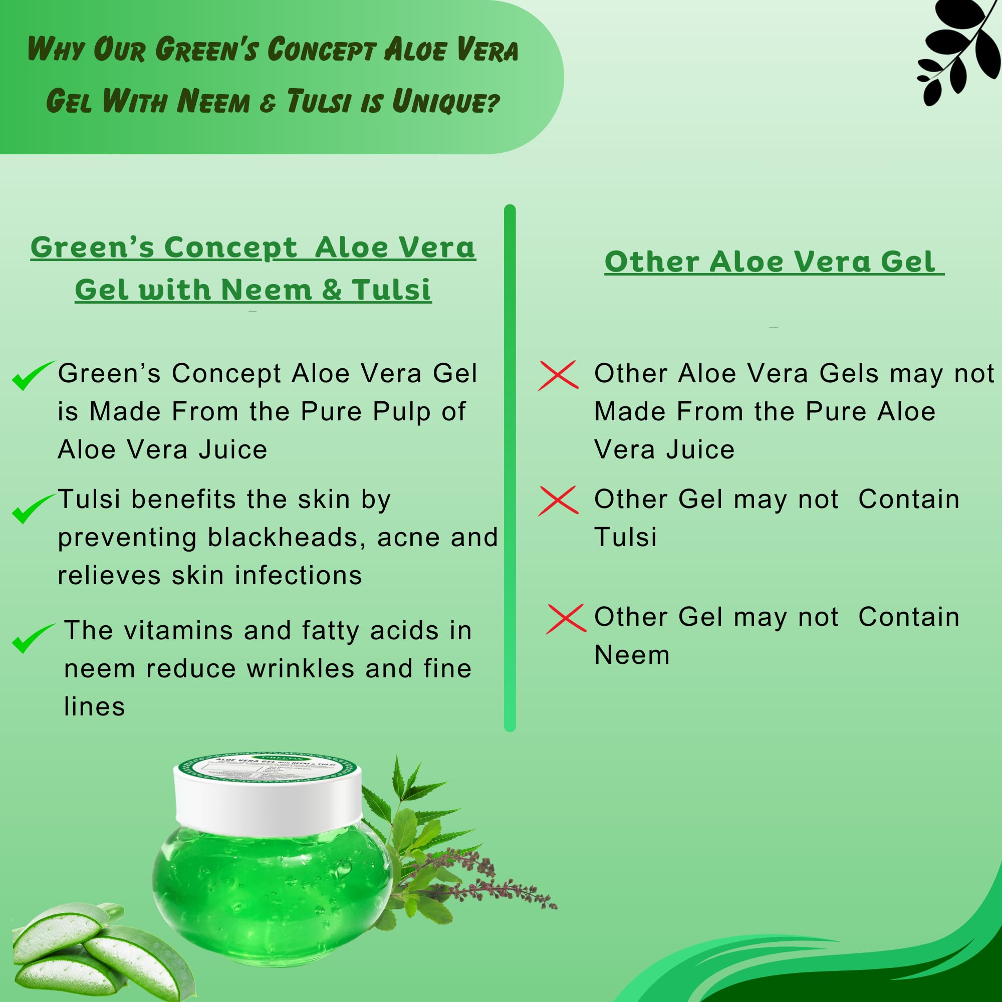 Organic Aloe Vera Gel with Neem & Tulsi - 120g Anti-Aging Face Moisturizer for Hydrated Skin | Natural Skincare for Dry Skin, Sunburn Relief & Daily Face Care