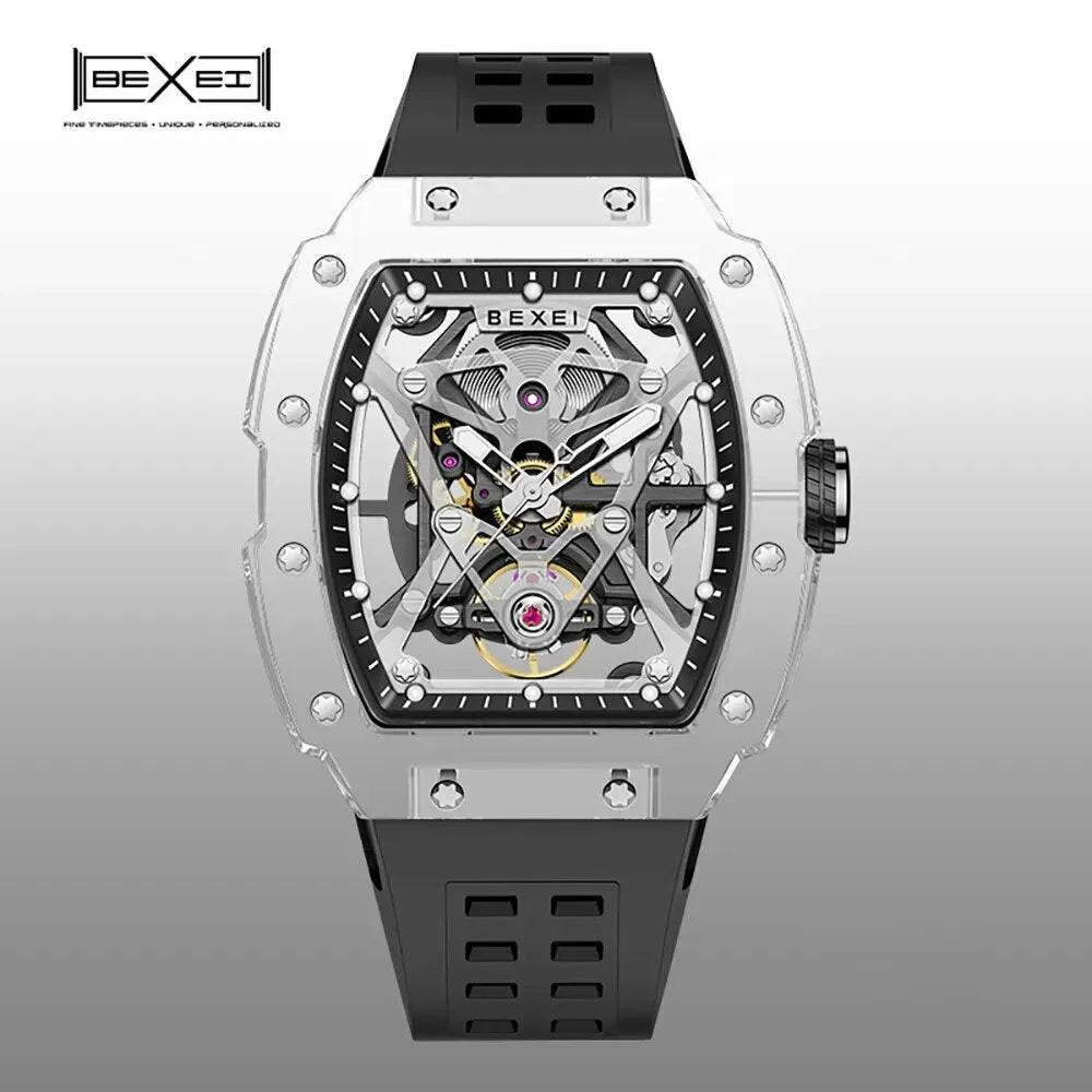 BEXEI 9130 Men's Skeleton Automatic Mechanical Watch - TR90 Transparent Case, Luminous Hands, Waterproof Wristwatch for Business, Casual & Formal Occasions (2023 New Release)