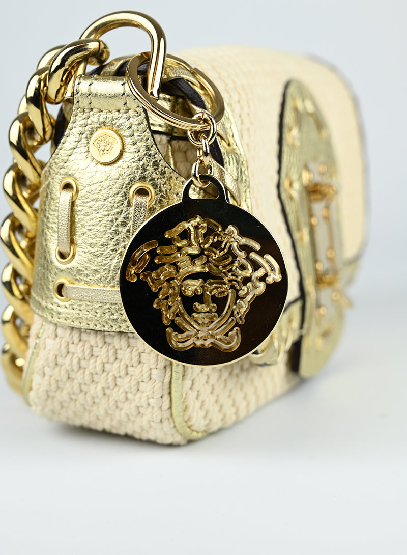 Versace Shoulder Bag in Cream Knit - Elegant Designer Handbag for Women, Perfect for Parties, Work & Everyday Use
