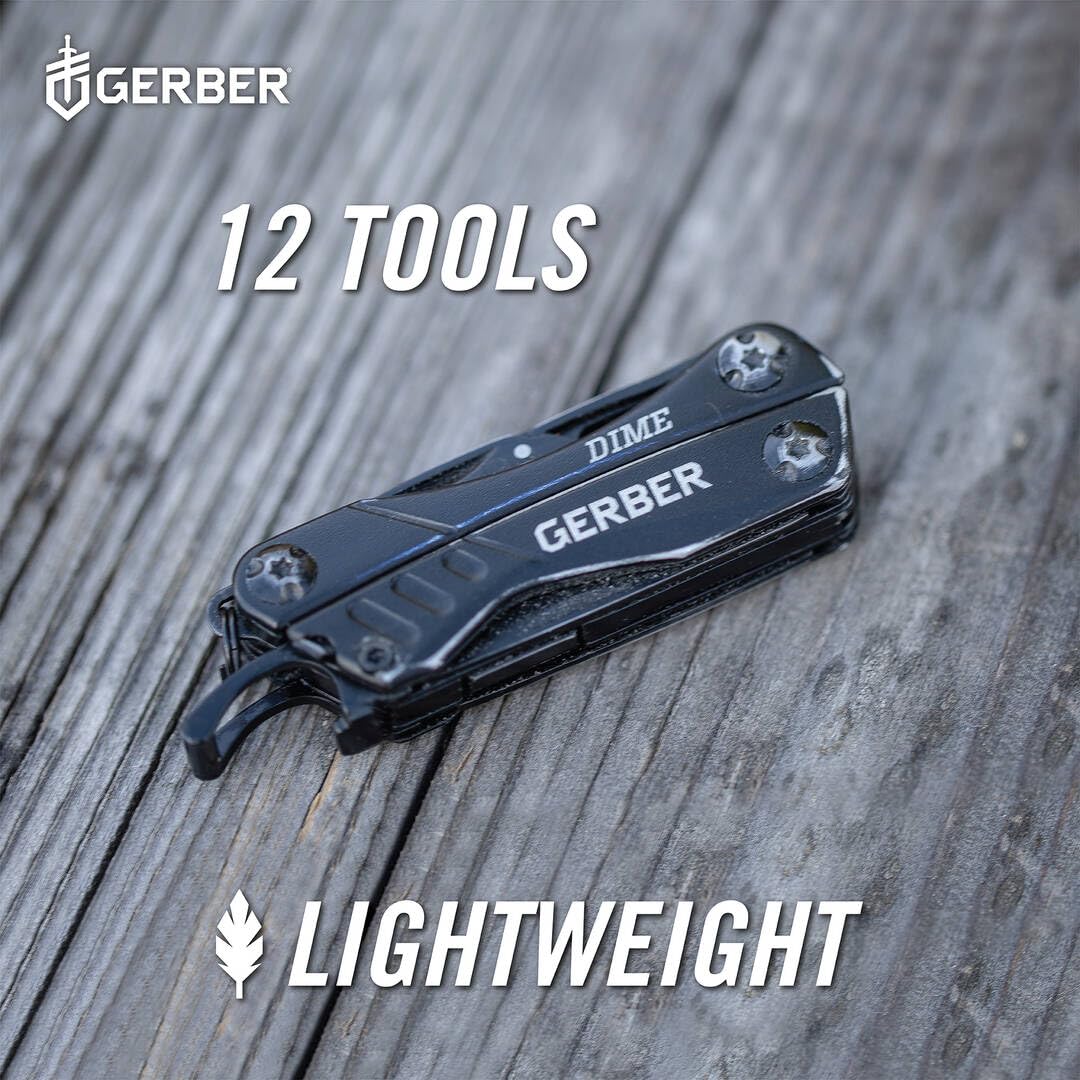 Gerber Gear Dime 12-in-1 Mini EDC Multitool with Needle Nose Pliers, Pocket Knife & Bottle Opener - Compact Keychain Multitool for Men - Perfect for Camping, Hiking & Everyday Carry (Black)