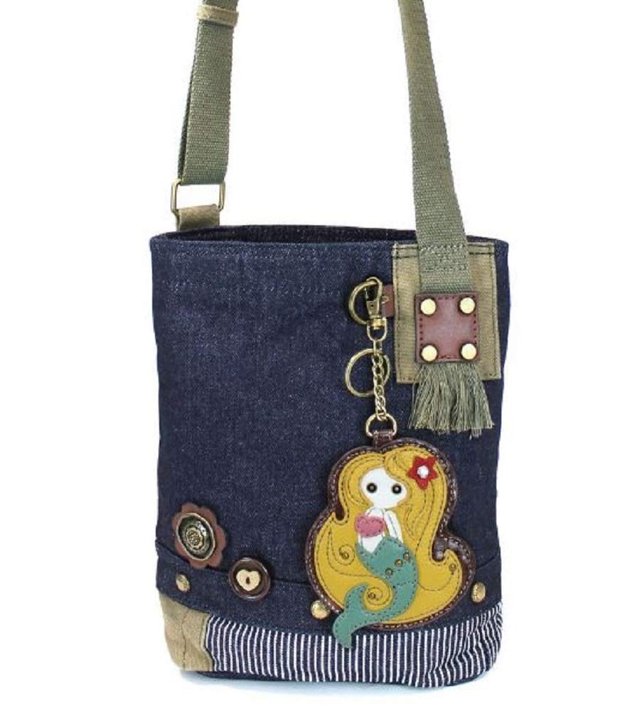 Chala Mermaid Patch Crossbody Bag for Women - Stylish Denim Shoulder Purse with Unique Mermaid Design, Perfect for Casual Outings, Beach Trips and Everyday Use