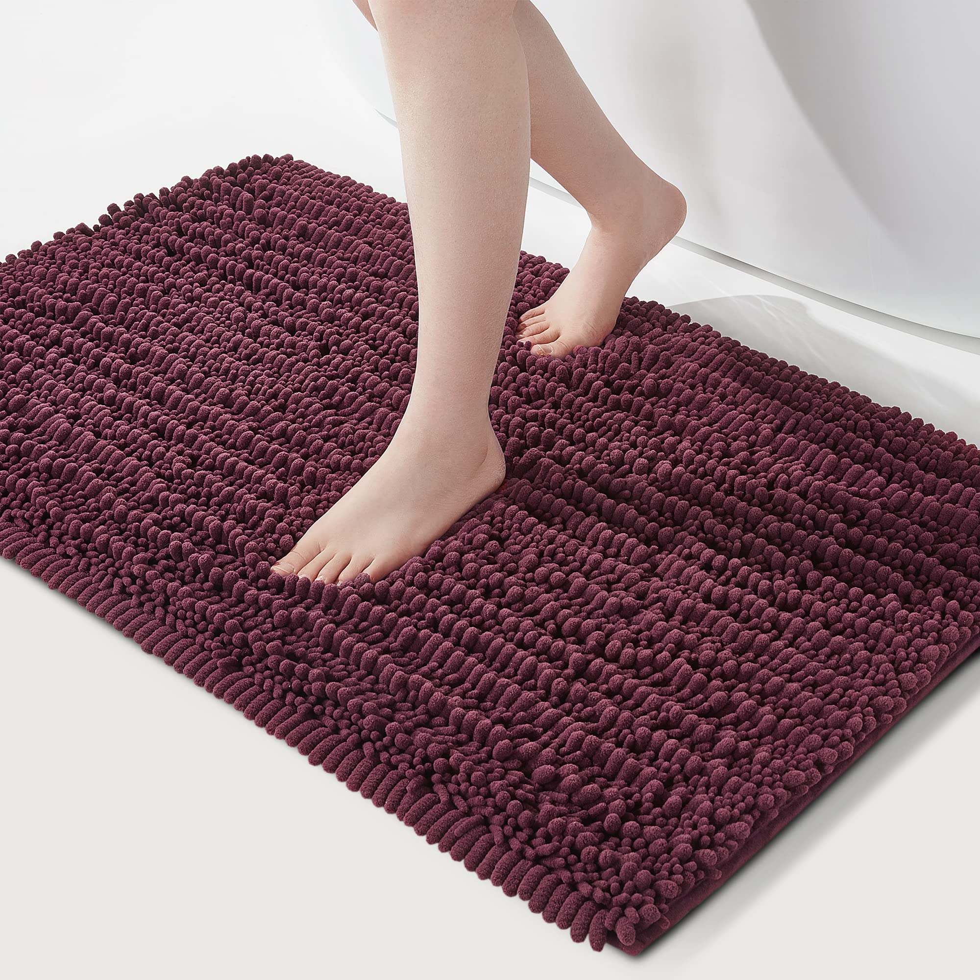 FLOLEOPA Ultra Soft Plush Microfiber Bathroom Rugs - Super Absorbent, Non-Slip Machine Washable Bath Mats for Tub, Shower & Bathroom Floor (20x32 Inches, Burgundy) - Perfect for Cozy Bathrooms & Spa-Like Showers
