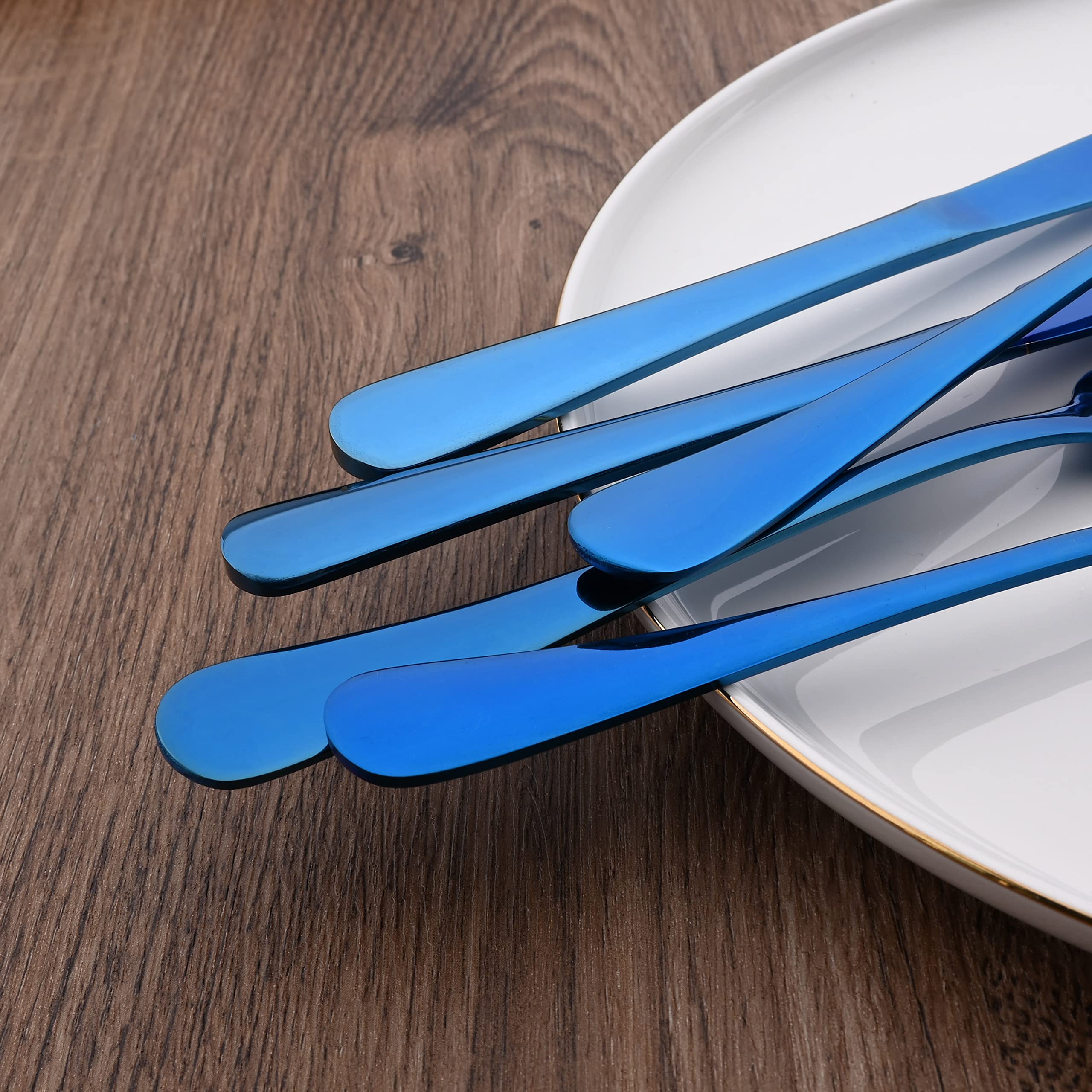 12-Piece Blue Stainless Steel Flatware Set - Mirror Polished Dinner Forks & Spoons (8 Inch, Dishwasher Safe) - Elegant Tableware for Restaurants, Weddings & Home Dining
