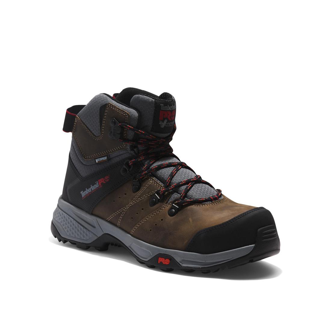 Switchback 6 Inch Composite Toe Waterproof Work Boots for Men - Brown/Grey Safety Shoes for Construction, Hiking & Outdoor Work