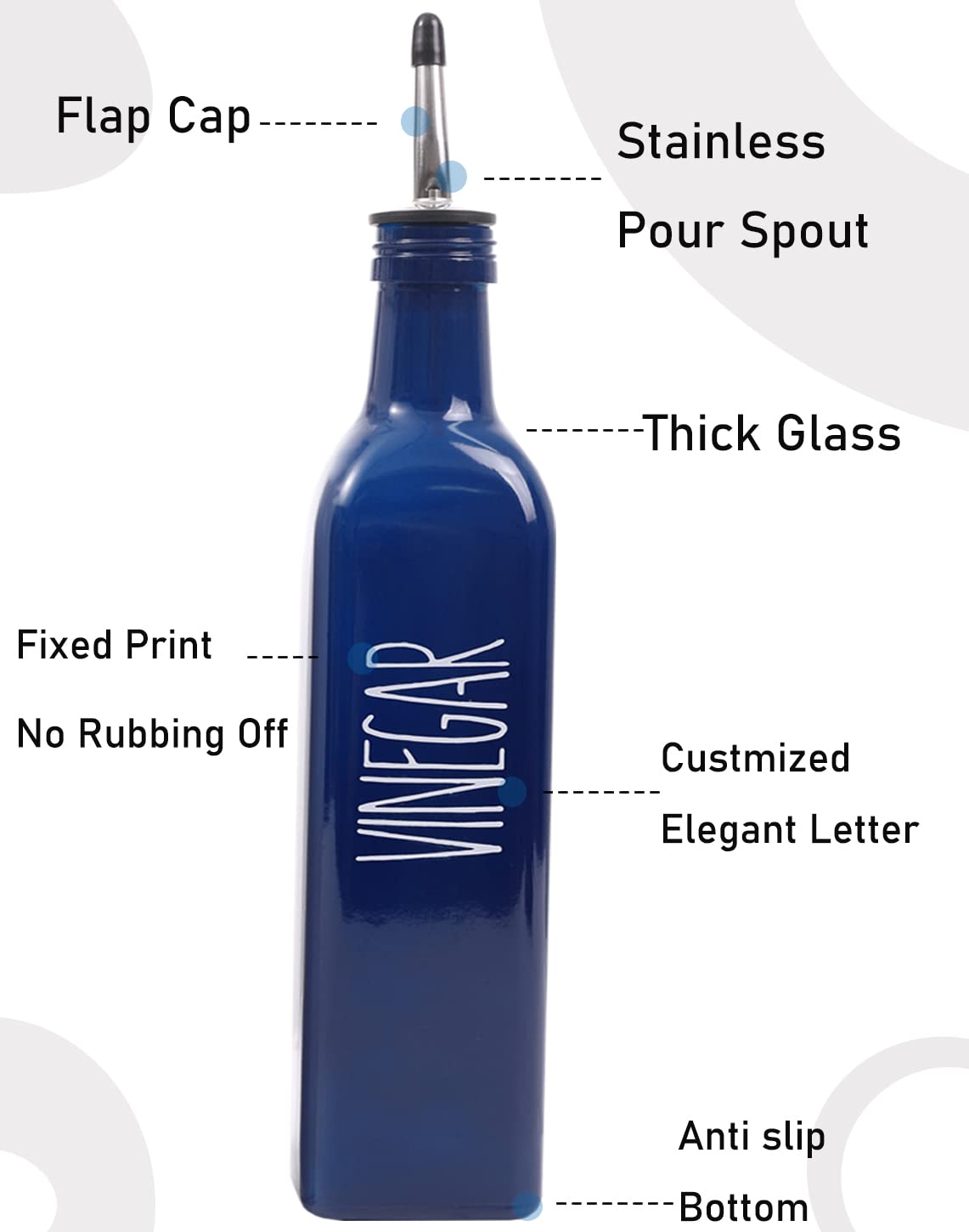 17oz Glass Olive Oil Dispenser Bottle with Pour Spout - Navy Blue Farmhouse Kitchen Decor Set for Cooking, Salad Dressing & Baking (1 Bottle)