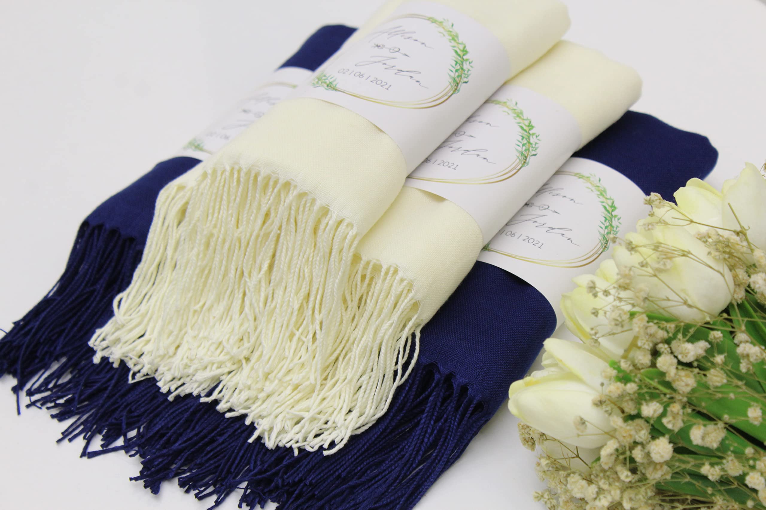 25 Pcs Soft Pashmina Shawl for Women - Personalized Elegant Scarf for Evening Dresses, Wedding Favors, Bridal Party Gifts & Guest Favors (Forest Green) - Perfect for Weddings, Parties & Special Occasions