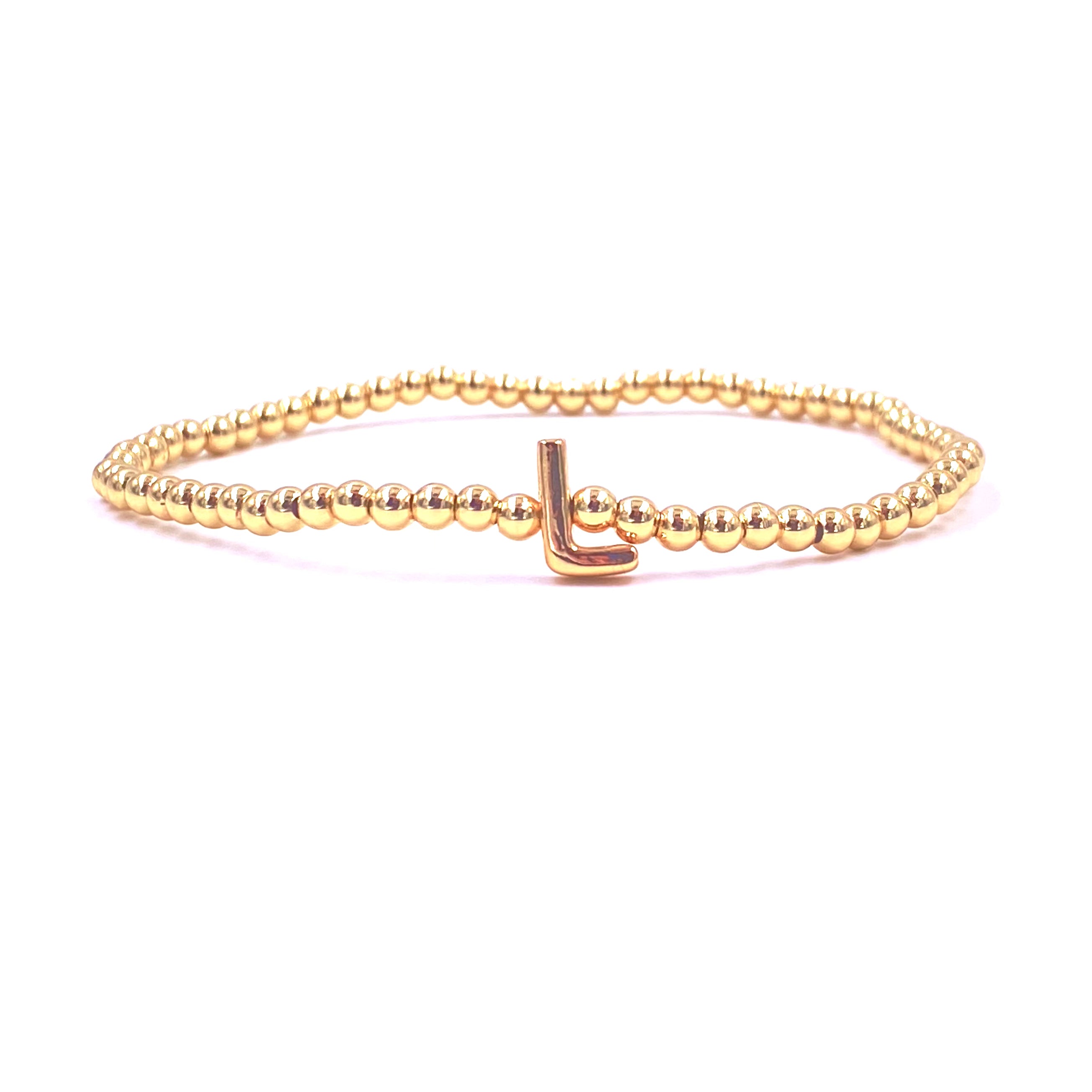 Ashley Gold Stainless Steel Initial Beaded Bracelet - Elegant Gold Plated Stretch Bead Design for Women - Perfect for Parties, Weddings & Everyday Wear