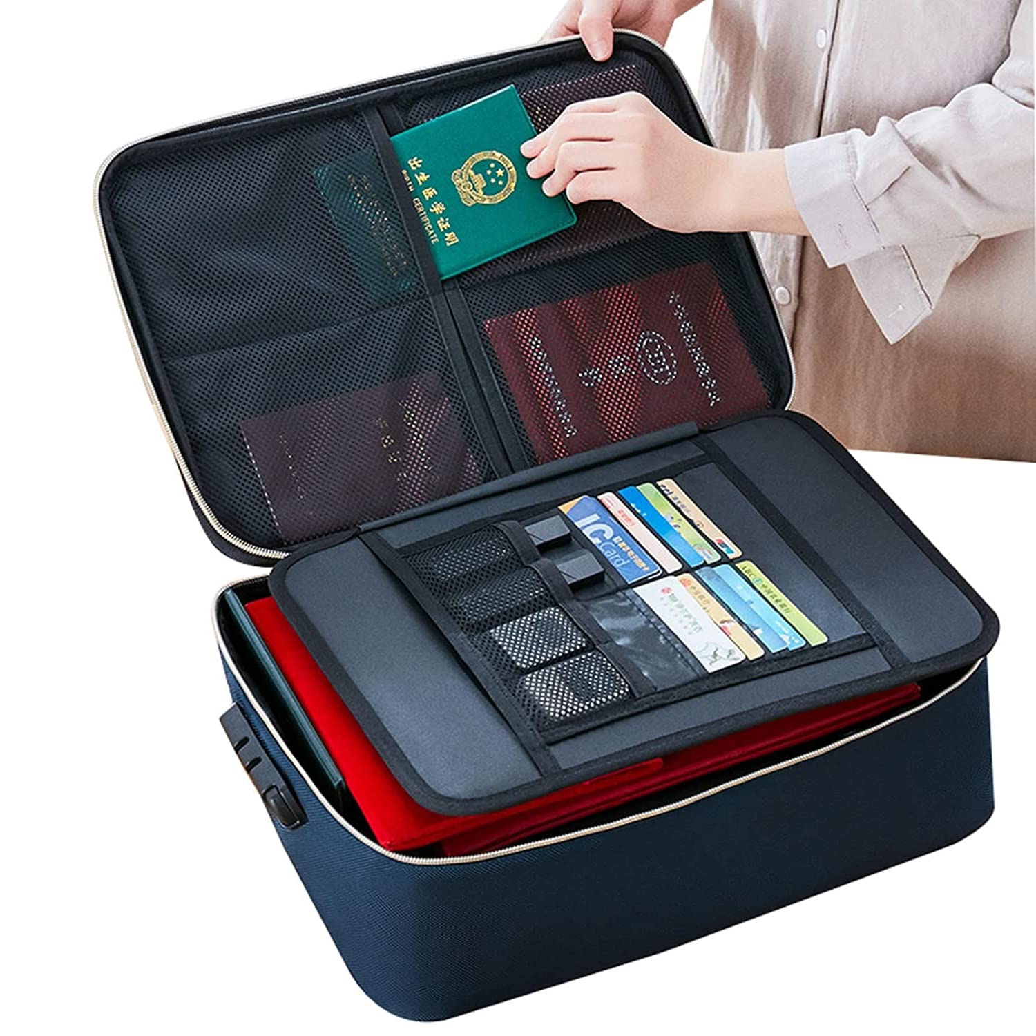 Fireproof Document Bag with Lock - Waterproof & Portable Storage for Credit Cards, Diplomas, Important Files & Documents - Multi-Layer Fireproof File Organizer for Home, Office & Travel Security