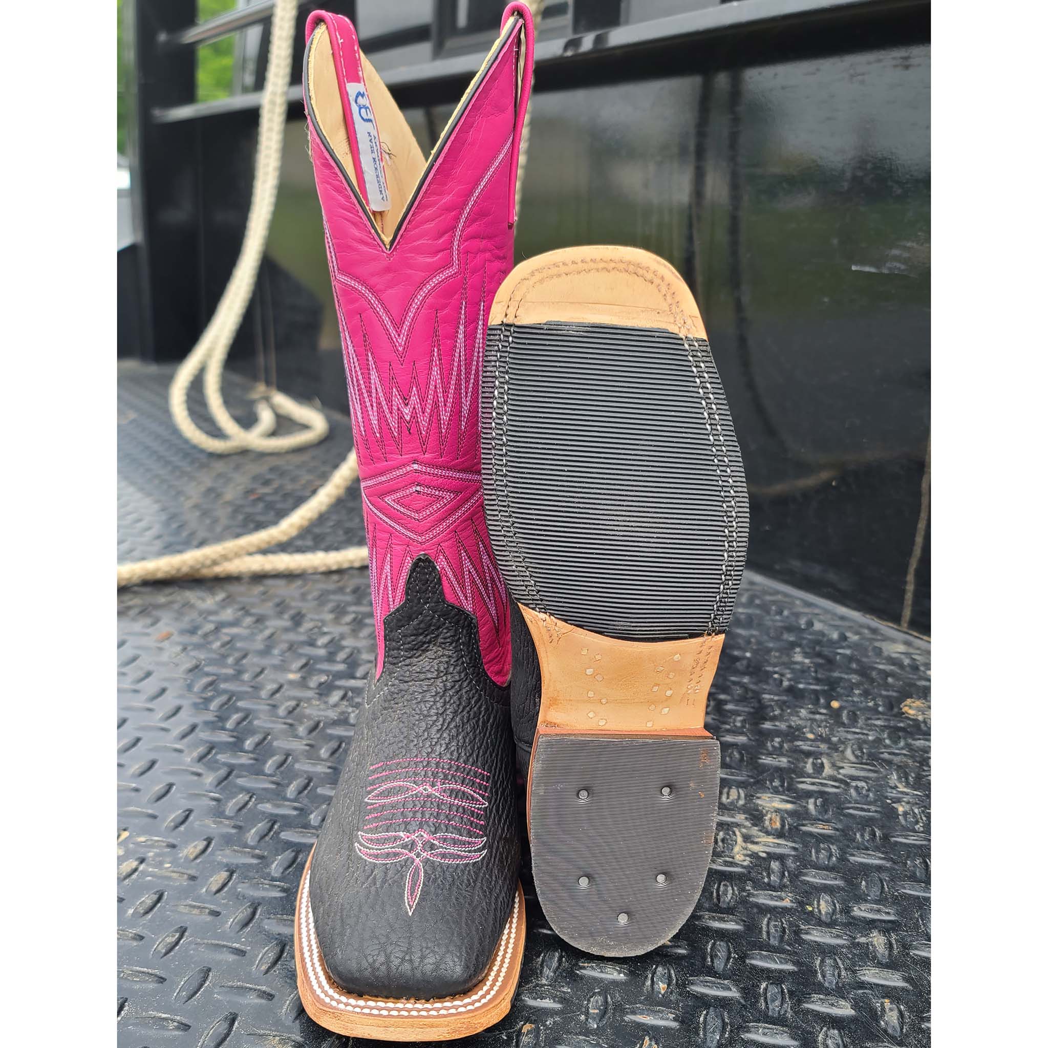 Anderson Bean Black & Pink Oiled Shark Leather Cowboy Boots - Western Style, Comfortable & Durable for Rodeo, Country Dancing & Casual Wear