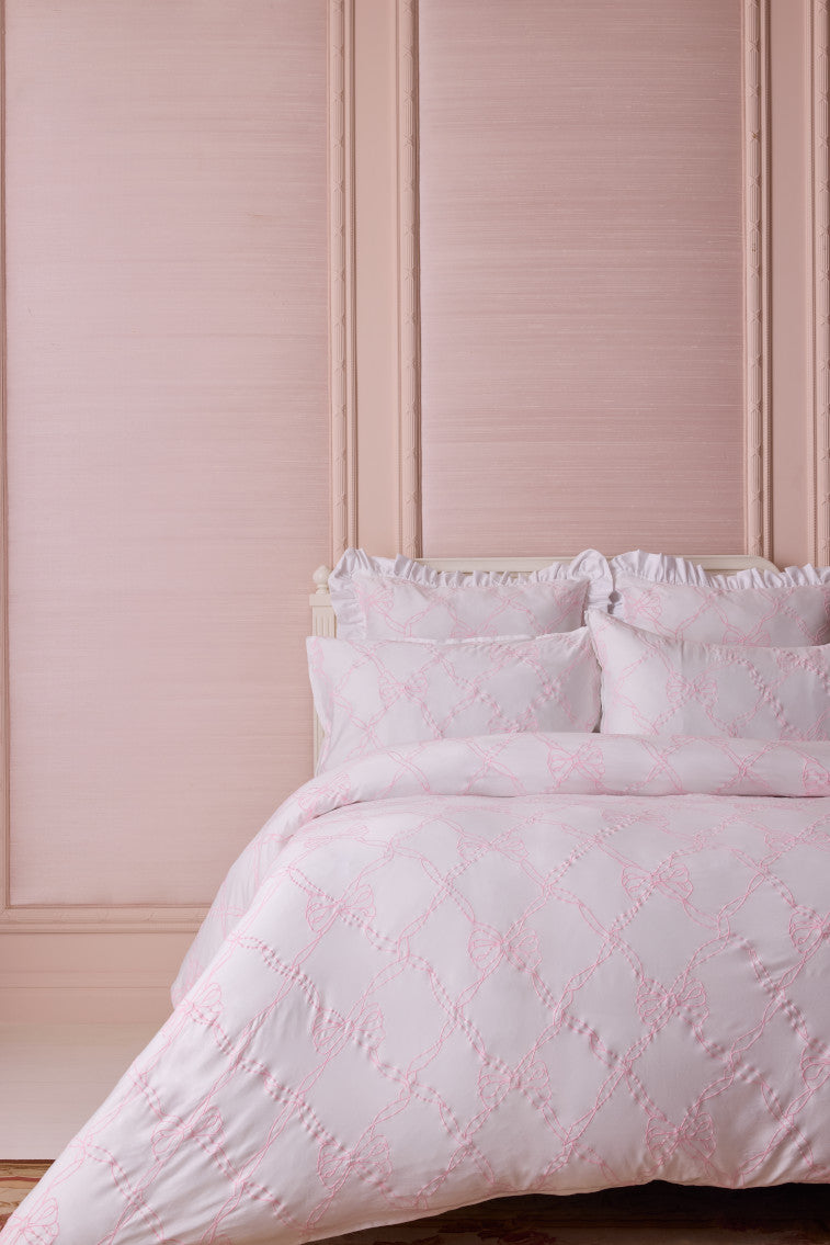 Embroidered Bow Duvet Cover Set with 2 Pillow Shams - Elegant Floral Design Bedding for Girls & Women - Perfect for Master Bedroom, Guest Room & Dorm Decor