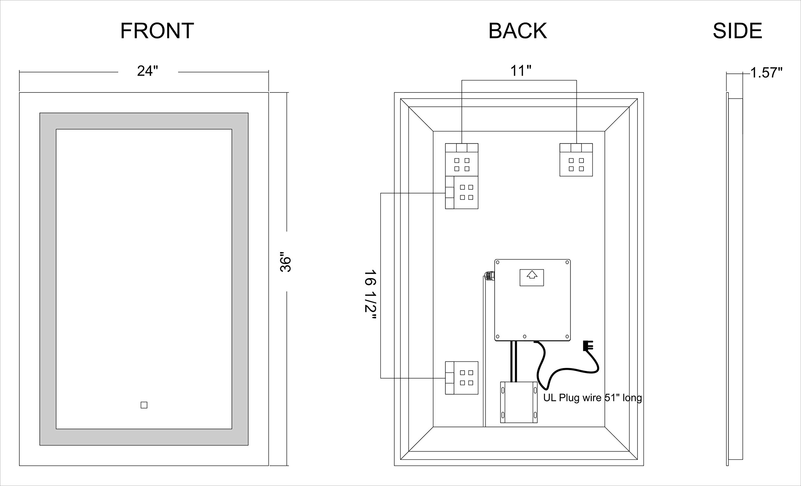 24x36 Inch LED Bathroom Mirror with Touch Switch - Wall Mounted, Anti-Fog, Dimmable Light for Vanity & Makeup - Perfect for Modern Bathrooms (GS099-2436)