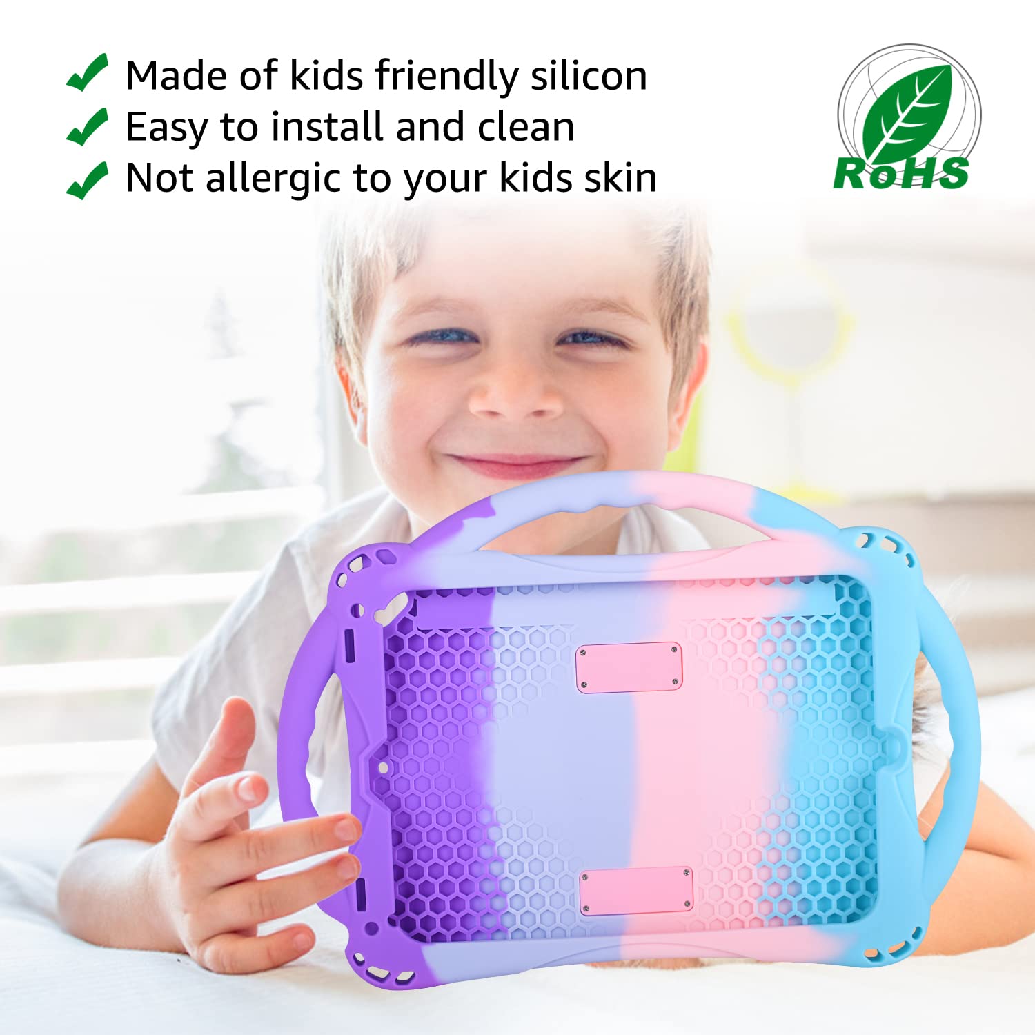 Shockproof Kids iPad Case for iPad 6th/5th Generation & iPad Air/Air 2 (9.7 Inch) - Durable Silicone Cover with Tempered Glass Screen Protector & Hand Strap - Perfect for School, Travel, and Home Learning