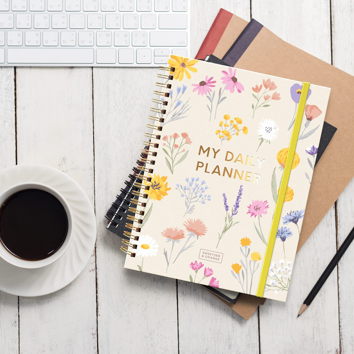 Sweetzer & Orange Undated Planner with Meal, Habit & Routine Tracker - Daily To-Do List Notebook for Students, Work & Productivity (ADHD Friendly) - Floral Design Organizer for College, Fitness & Goal Tracking | Perfect for Scheduling, Time Management & Personal Growth