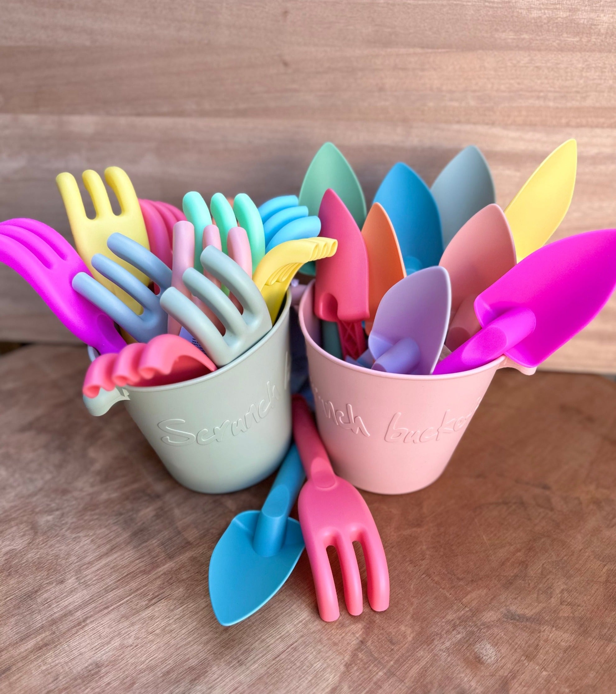 Scrunch Play Spades & Rakes - Durable Garden Tools for Kids Outdoor Play & Sandbox Activities