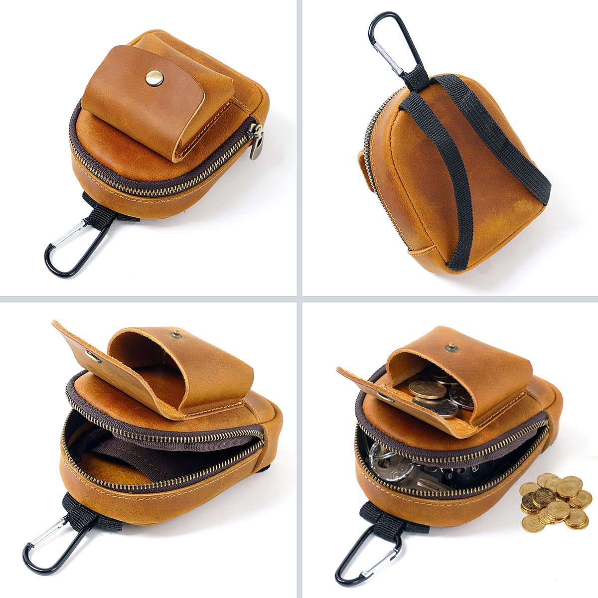 Soft Leather Coin Purse with Hook & 2 Pockets - Mini Wallet for Men & Women - Perfect for Travel, Shopping & Everyday Use (Black)