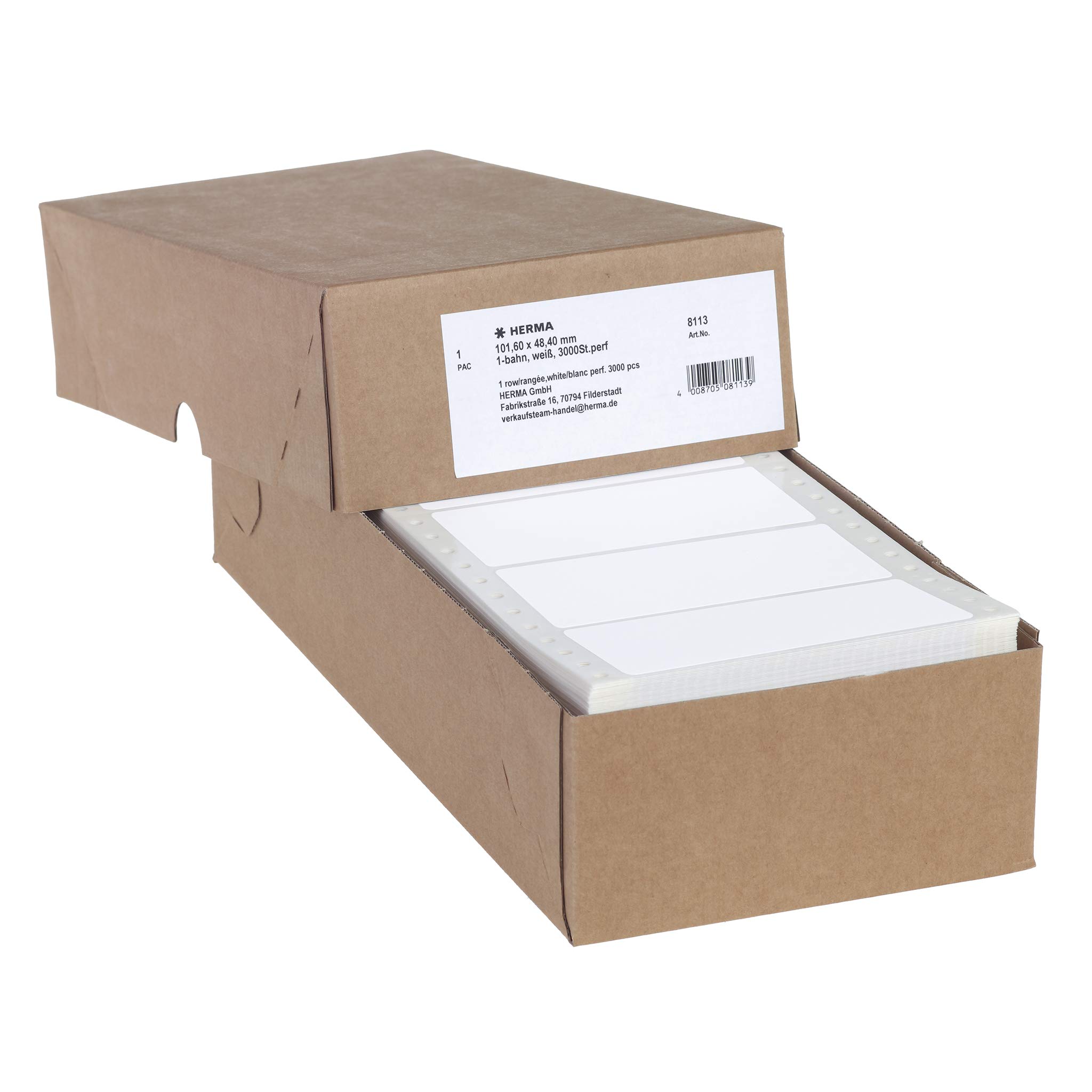 Herma 8113 White Perforated Computer Labels - 101.6 x 48.4 mm Matt Paper, Pack of 3000 Sheets - Perfect for Office Printing, Shipping & Mailing, Inventory Labeling