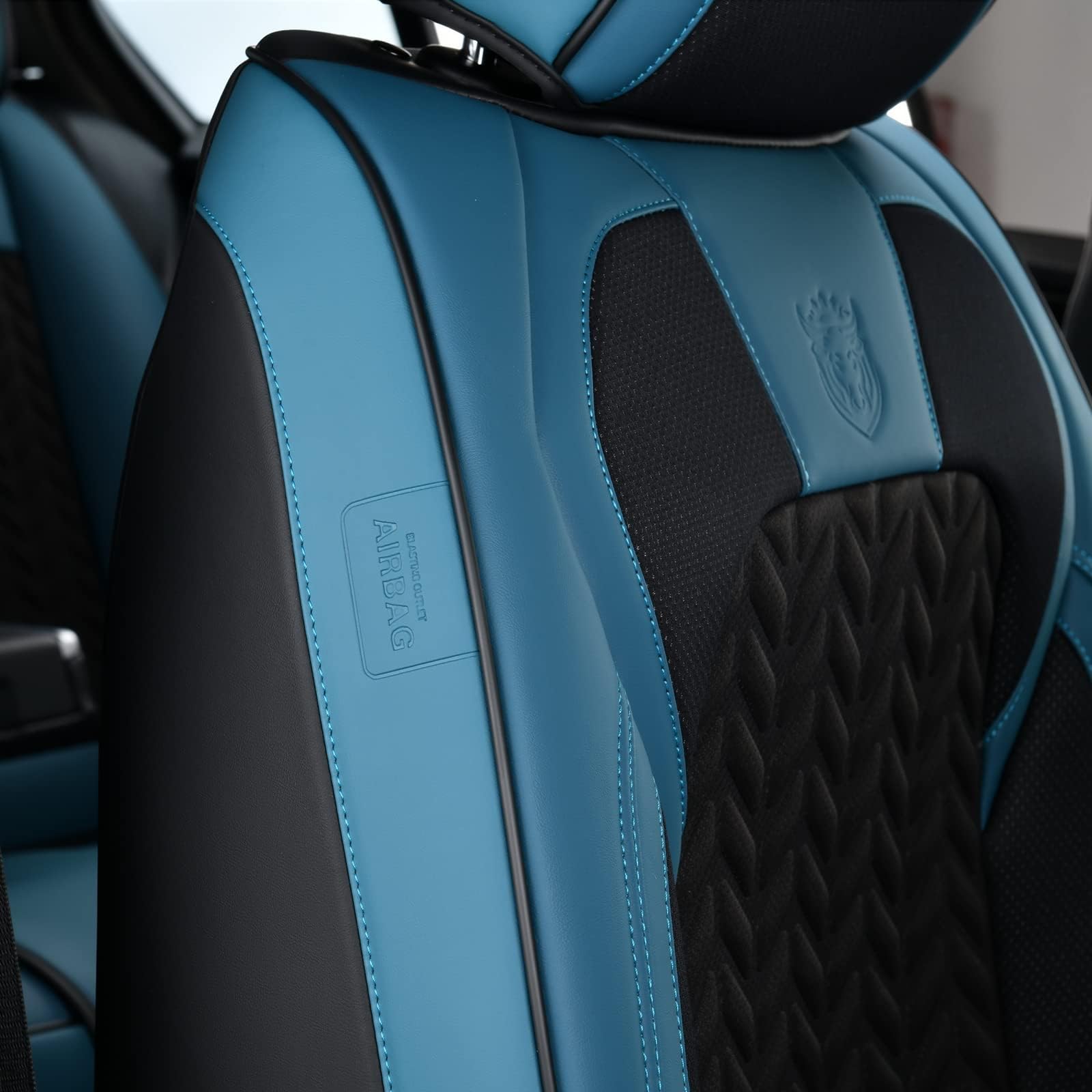 Breathable Faux Leather Car Seat Covers Full Set (5 Seats) - Universal Fit for Most Vehicles | Winter Protection & Comfort Cushion | Blue | Ideal for Daily Commute, Road Trips & Family Cars