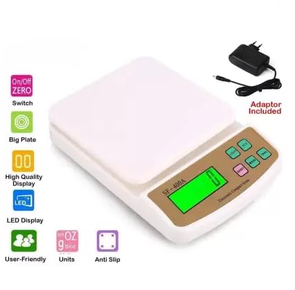 Qwid SF 400A Digital Kitchen Scale - 10kg/22lb Precision Electronic Food Scale with LCD Display, Multipurpose Measuring Scale for Baking, Cooking & Coffee - Compact White Kitchen Weighing Device for Home & Professional Use