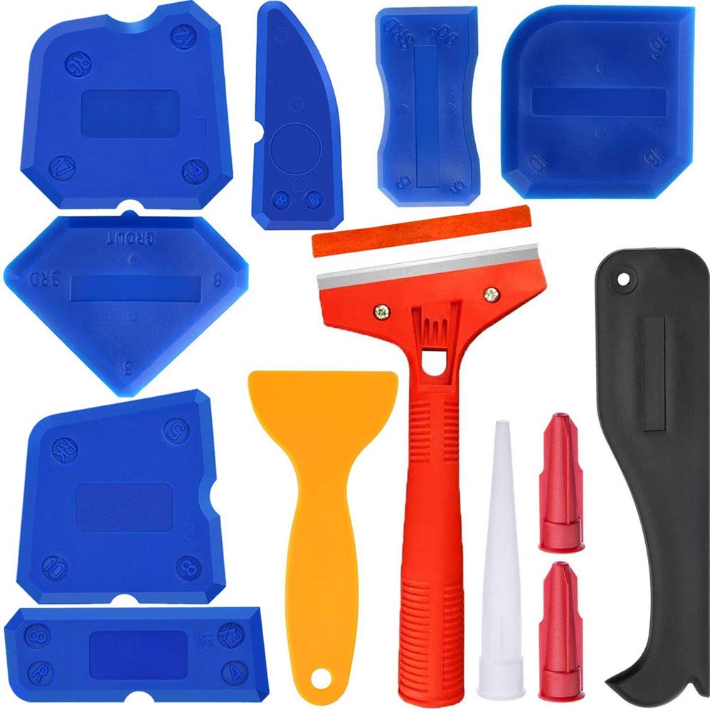 WALFRONT 13-Piece Caulking Tool Kit - Silicone Sealant Finishing Tools with Plastic Scraper for Glass Glue & Home Improvement Projects | Perfect for Bathroom, Kitchen & Window Sealing
