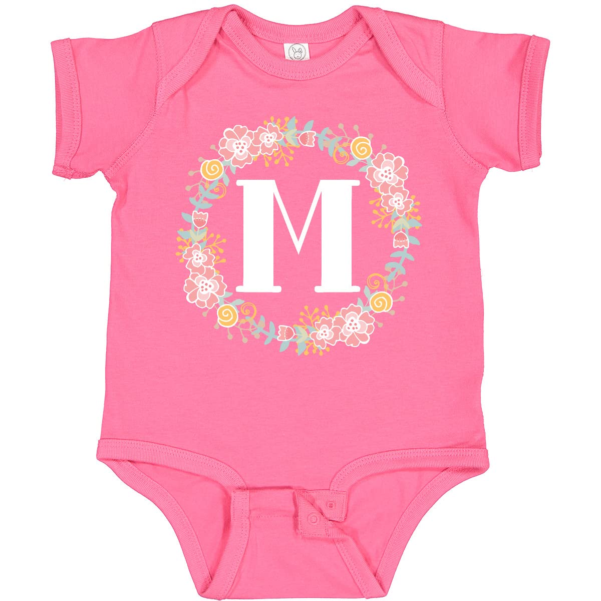 Inktastic Monogram Letter M Rose Floral Wreath Baby Bodysuit - Cute Outfit for Newborns, Baby Showers & Photo Shoots
