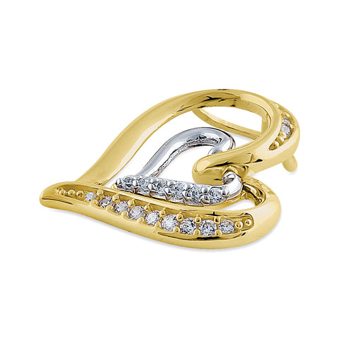 14K Solid Gold Heart Pendant with White Gold Inner & CZ Stones - Elegant Jewelry Gift for Women, Perfect for Valentine's Day, Anniversary & Special Occasions
