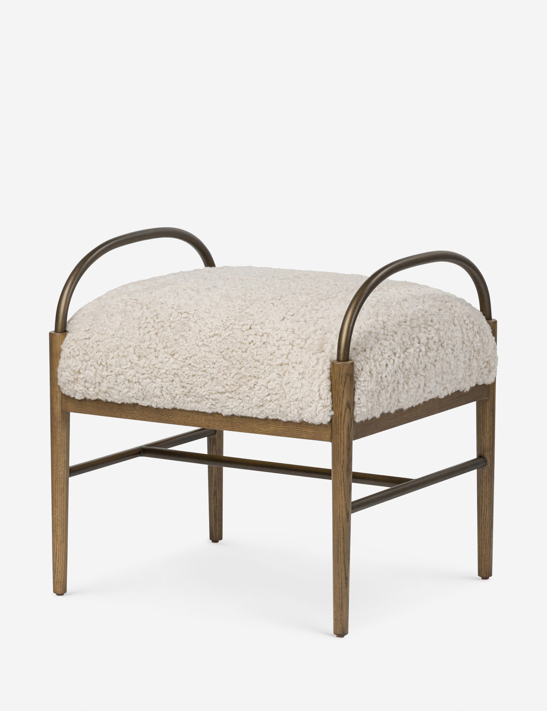 Amber Lewis x Four Hands Demi Stool - Modern Wooden Bar Stool with Upholstered Seat for Kitchen Island, Breakfast Nook & Home Decor