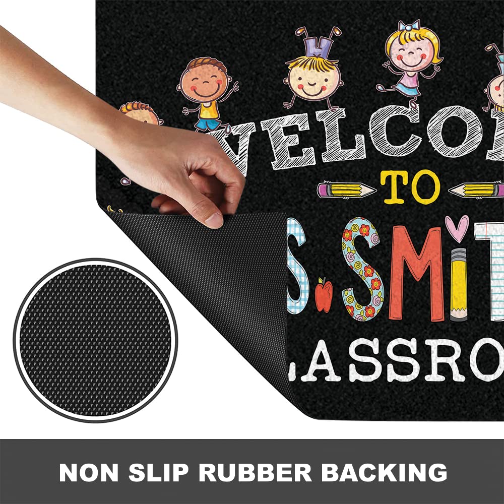 NAZENTI Personalized Teacher Rug - Custom Welcome Mat for Classroom & Kindergarten - Non-Slip Black Door Mat for Schools & Daycare Centers