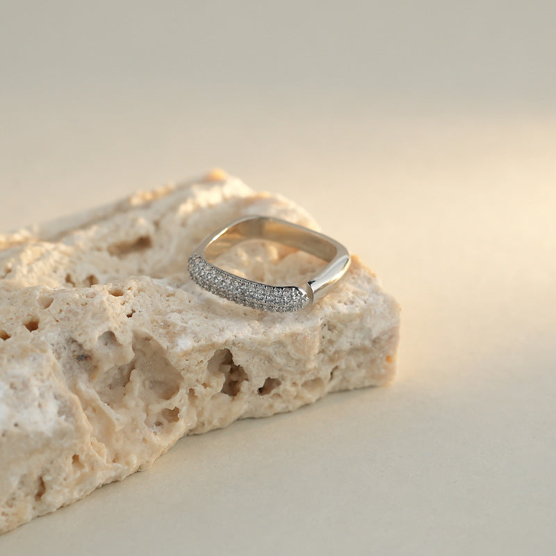 Art Deco Silver Eternity Square Ring for Women | Vintage Inspired Geometric Wedding Band | A8512 | Perfect for Engagement, Anniversary Gift & Everyday Wear